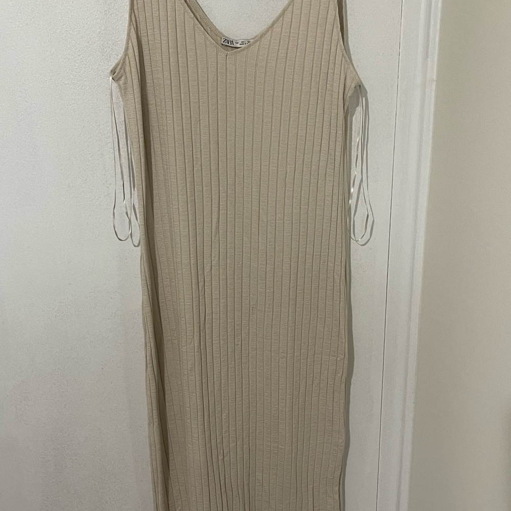 Zara Green Ribbed Sleeveless Midi Dress